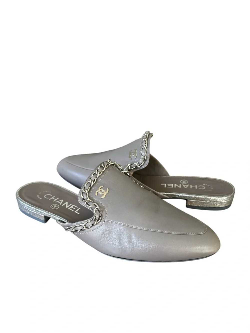 CHANEL Interlocking CC Logo Mules Flats Loafers